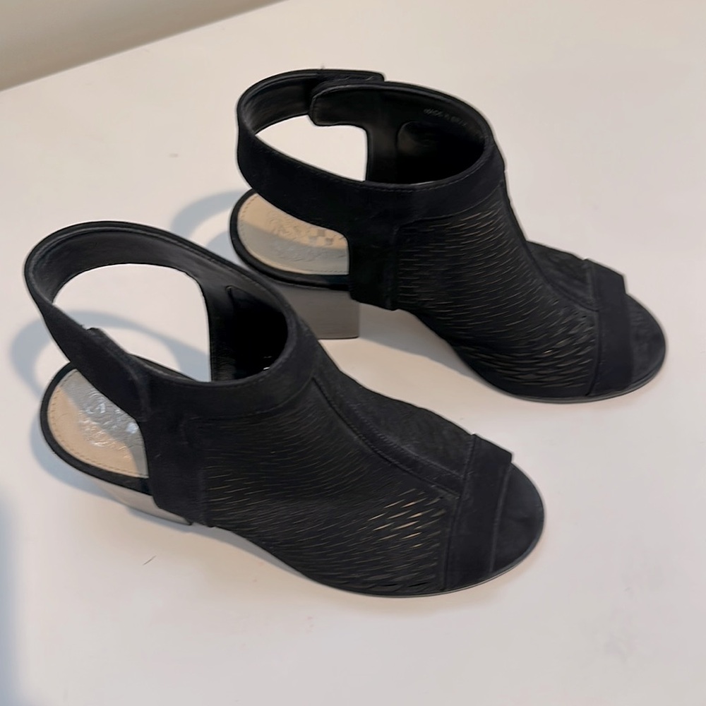 Vince camuto perforated suede peel toe booties